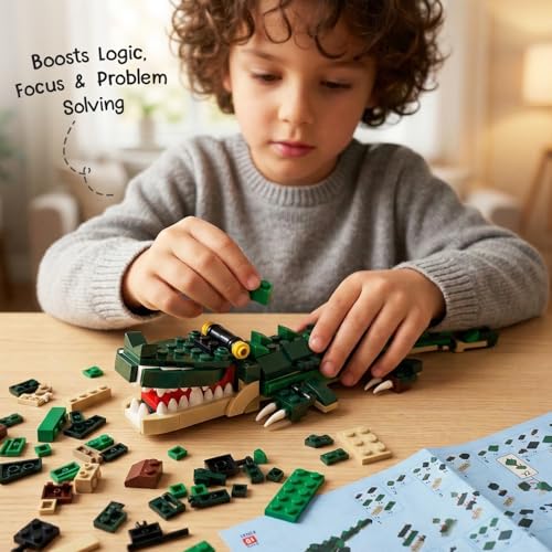 Image of Intelliskills Think Blocks: 3-in-1 Aquatic Animals 118 Piece Set,Shark, Squid&Seahorse, Model Building Kit for Kids,STEM Construction Set for Toddlers,Assemble&Play Game,Activity&Gifting Toy (Green)