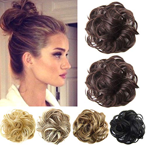 (Brown)2 Pack Hair Bun Extensions Wavy Curly Messy Donut Hair Chignons Hair Pieces for Women