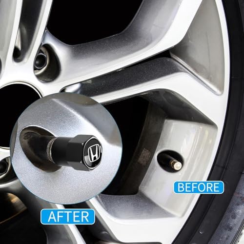 YUIQIEUY Tire Valve Stem Caps Cover for Honda Metal Car Wheel Air caps Auto Valve Stem Caps Accessories 4 Pack Black — view 2