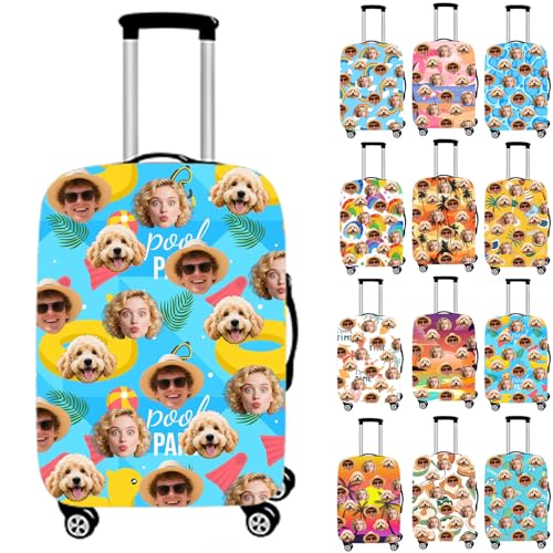 Personalised Suitcase Cover with Face Photo, Custom Suitcase Covers Protectors, Luggage Covers for 18-32" Suitcases, Funny Personalised Luggage Cover Perfect for Travel Business Family and Friends (B)