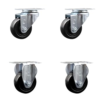 3" Caster Set of 4 - Includes 2 Swivel and 2 Rigid Casters with Hard Rubber Wheels - 1,100 lbs Total Capacity - Service Caster Brand