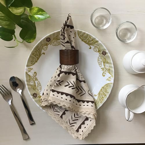 Image of FINGERCRAFT Printed Cloth Napkins, Mud Cloth, 20x20 Inch, Set of 6 | Cotton Linen Blend Fabric, Classic Lace, Durable and Good Absorbency, For Home, Hotels, Parties