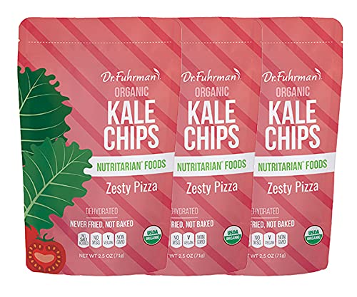 Dr. Fuhrman Organic Kale Chips Zesty Pizza | Oil-Free Vegan Snack | No Salt Added, Non-GMO, Plant-Based Healthy Chips | 3 Pack
