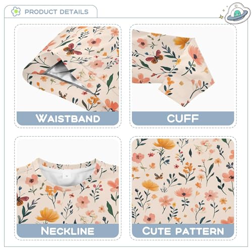 JUNZAN Autumn Flowers Hyacinths Butterflies Kids Girls Sweatshirts Hoodies Fleece Outerwear for Kids Camping 4T3