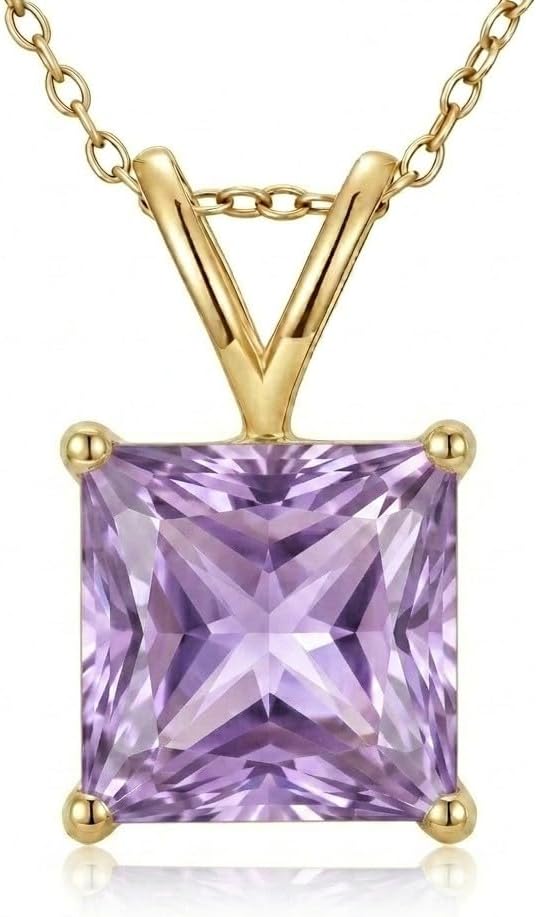 10K 14K 18K Gold Natural Amethyst Solitaire Necklace, Customizable 1-10 Carat, Purple Gemstone Solitaire Pendant Necklace Jewelry Gifts for Women Wife Mother