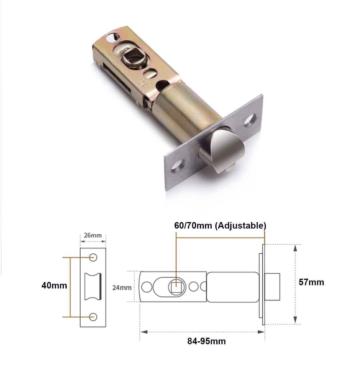 TOP-VIGOR Tubular Mortice Latch, Door Latch, Mortice Latch, Adjustable Latch Size 60/70mm, for Lever Door Handles Internal Door Handles - Image 2