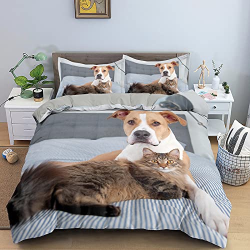 Housse de Couette 180x220 cm Adolescent Gris Bull Terrier Parure de Lit 2 Personnes avec Fermeture Éclair Doux Respirant Confortable Microfibre Housse de Couette et 2 Taie d'oreiller 65x65 cm Cover