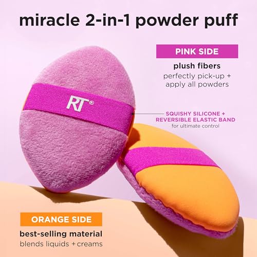 Real Techniques Miracle 2-In-1 Powder Puff, Dual-Sided Makeup Blending Puff, Reversible Elastic Band - Image 3