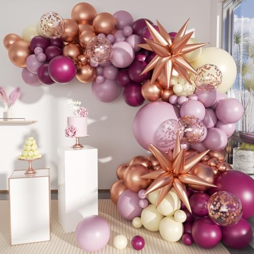 MEBAY Dusky Purple Plum and Beige Balloon Arch Kit, 156Pcs Boho Dark Purple White Balloon Garland for Birthday Party Baby Shower Bridal Wedding