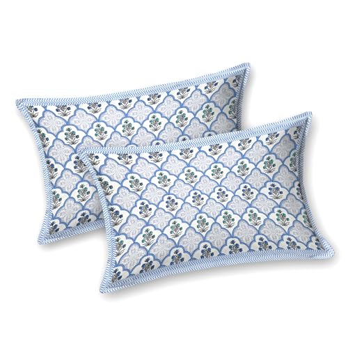 Image of Urban Jaipur 100% Cotton Bedsheet for Double Bed (90 x 108 Inches) | 210 TC King Size Bed Sheet for Double Bed with 2 Pillow Covers | Pure Cotton Jaipuri Bedsheet- Blue