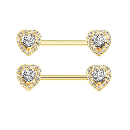 14G Dainty CZ Love Heart Nipple Rings Tongue Ring Surgical Steel Nipple rings Piercing Women Barbells 2Pcs 25/8