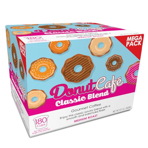 Image of Donut Cafe Single Serve Coffee Pods for Keurig K-Cup Brewers, Classic Blend, Medium Roast, 180 Count Mega Pack