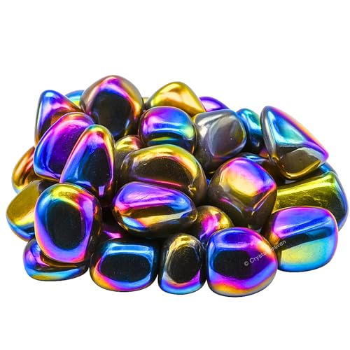Image of Certified Titanium Aura Quartz Crystal Healing Tumbled Stone, Natural Polished Crystals for DIY Crafts, Manifestation, Meditation, Pooja Feng Shui and Reiki Healing (30 Grams)