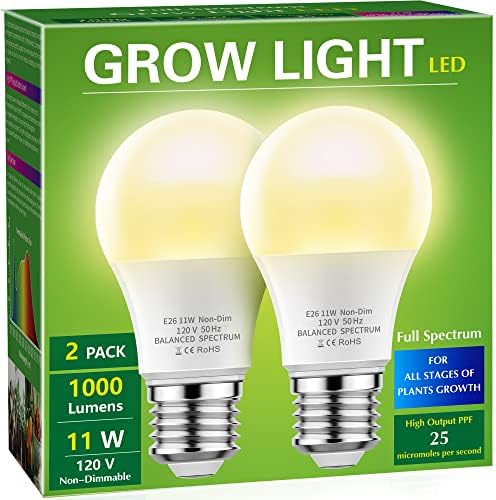 Grow Light Bulbs, Briignite LED Grow Light Bulb A19 Bulb, Full Spectrum Grow Light Bulb, Plant Light Bulbs E26 Base, 11W Grow Bulb 100W Equivalent, Grow Light for Indoor Plants, Seed Starting, 2Pack