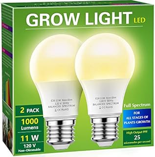 Grow Light Bulbs, Briignite LED Grow Light Bulb A19 Bulb, Full Spectrum Grow Light Bulb, Plant Light Bulbs E26 Base, 11W Grow Bulb 100W Equivalent, Grow Light for Indoor Plants, Seed Starting, 2Pack
