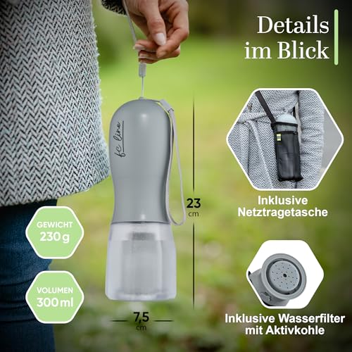 Hundetrinkflasche 300ml – 3-in-1 Trinkflasche mit Napf & Rücklauffunktion – 100% auslaufsicher, BPA-frei – für kleine Hunde, Wandern, Reisen & Autofahrten