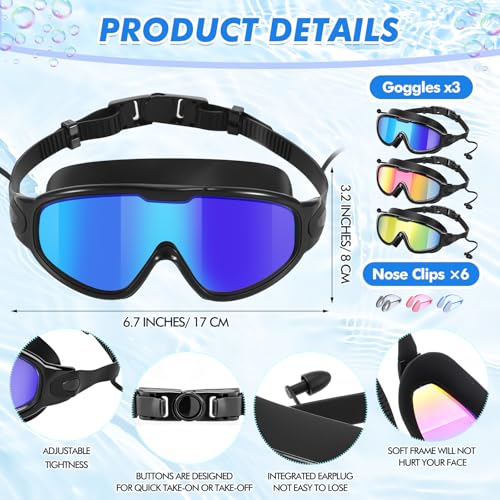 Konohan 3 Pack Adult Swim Goggles Anti Fog, Black Dazzling Lenses - image 2