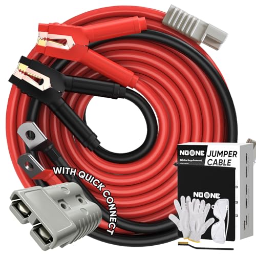 NOONE 2/0 Gauge 30 FT Heavy Duty Jumper Cables - 1500Amp Quick Connect Automotive Booster Jumper Cables for Car, SUV and Truck Battery - Jumper Cables Kit with Gloves, Goggles, Brushes in Carry Bag