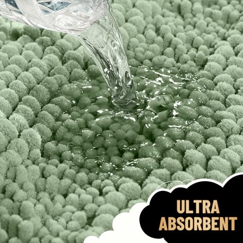 Image of OLANLY Thick Bathroom Runner Rugs 70x24, Absorbent Chenille Striped Bath Rugs, Rubber Backing, Machine Wash, Extra Long Bath Mats for Bathroom Floor, Tub and Shower, Home Decor Accessories, Sage Green