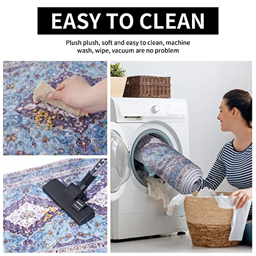 Melajia 2X8 Runner Rug Non Slip Machine Washable Pet Friendly Blue Entryway Runner Mat Soft Fluffy Kitchen Rugs And Mats Vintage Area Rug Carpet For Hallway Bathroom Bedroom #TOP3