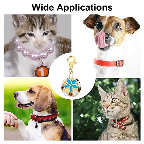 DELORIGIN 12pcs Flower Beads Pet Collar Bells Enamel Sakura Bell Charms Cat Dog Collar Pendants with Lobster Clasps Clip-on Charms for Bag Keychain DIY Pet Bell Necklace Crafts Making Home Decor