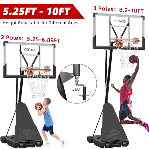 Image of Cofiyard Basketball Hoop Outdoor with 44&48&54 Inch Shatterproof Backboard,10FT Height Portable Basketball Hoop with Sandbag, Adjustable Basketball Goal with Wheels