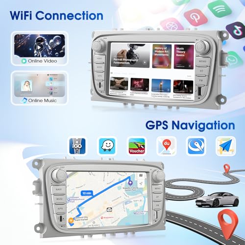 Autorradio Android de 7 pulgadas para salpicaderos Ford con funciones CarPlay y WiFi multimedia 3