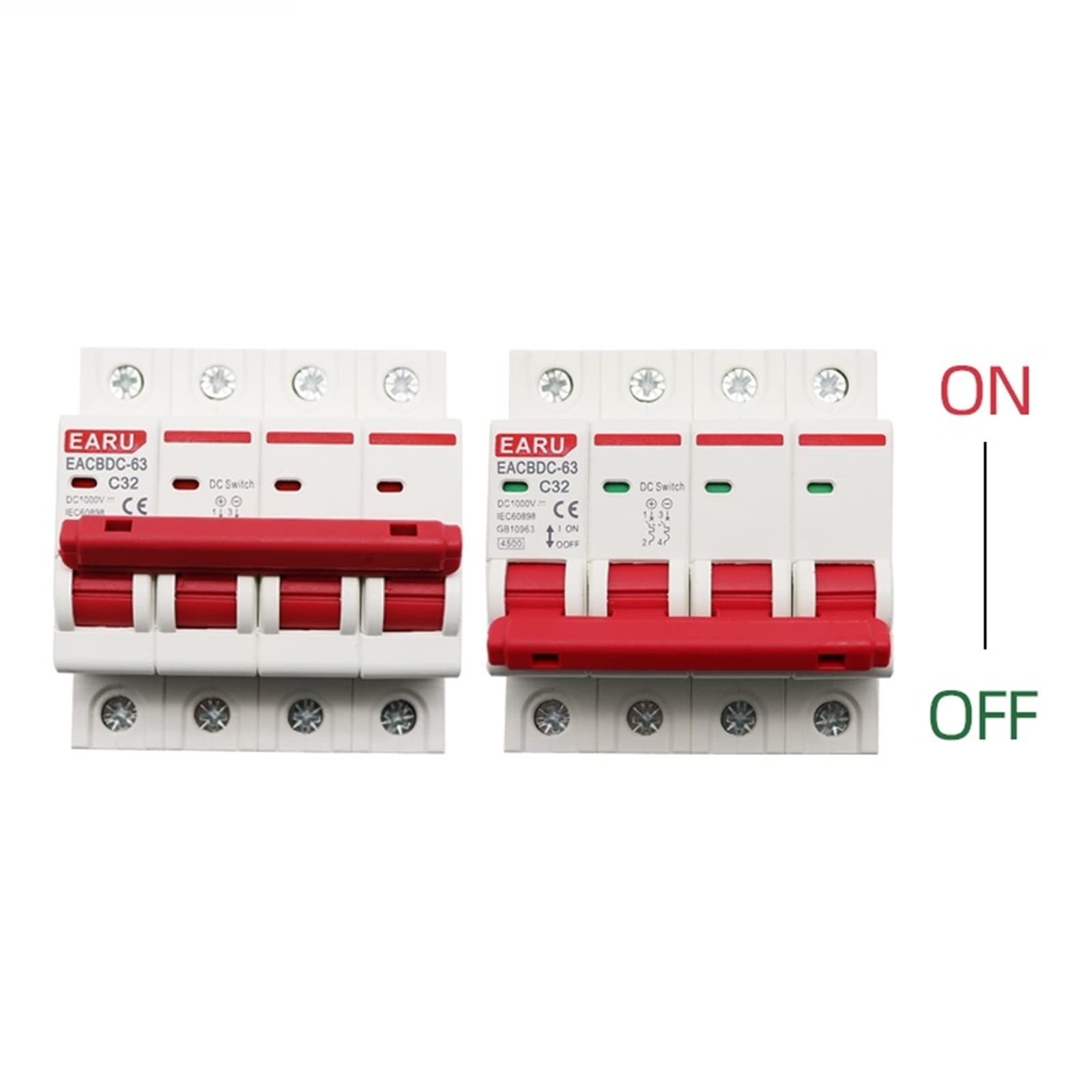 10 mini wyłączników solarnych 1000 V DC 4P, zabezpieczenie przed przeciążeniem, 6 A, 10 A, 16 A, 20 A, 25 A, 32 A, 40 A, 50 A, 63 A, do systemów fotowoltaicznych (25 V)