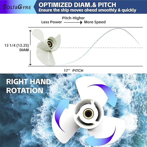 Image of BOLT&GYRE 13 1 /4 x 17-K OEM Aluminum Outboard Boat Propeller, 6E5-45945-01-EL,fit Yamaha Engines 60-130HP, 15 Spline Tooth, white