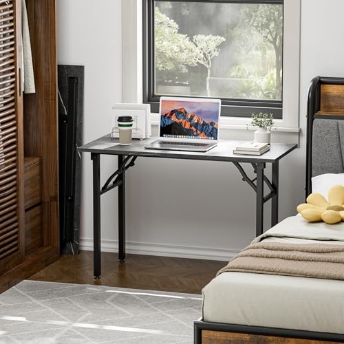 Image of TEMI Small Computer Desk Folding Table - 43.3 inch Foldable Office Desk, No Assembly, Perfect for Small Spaces in Bedroom, or Apartment, Portable Mini Desk or Study Table Compact Design, Marble Greige