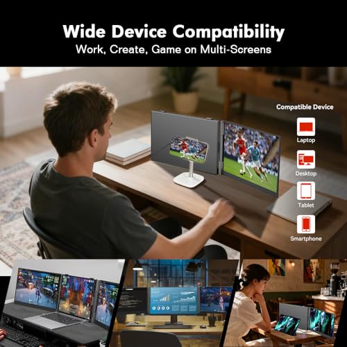 Image of Blackview Triple Laptop Screen Extender 14 inch USB C Plug Play | Detachable 4.5mm 1kg, 1080P FHD IPS, 180 Rotate, Extend /Mirror /Portrait, 100W Reverse Charging, Compatible with Mac /Switch