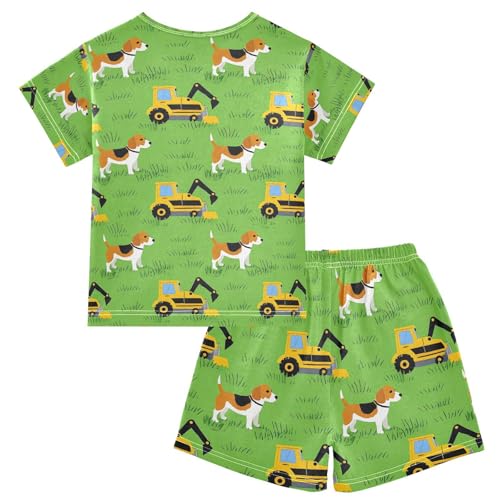 ALAZA Dog Truck Green Pajamas Set Short Sleeve Cotton Sleepwear Summer Pjs 2 Piece 5-14Y2