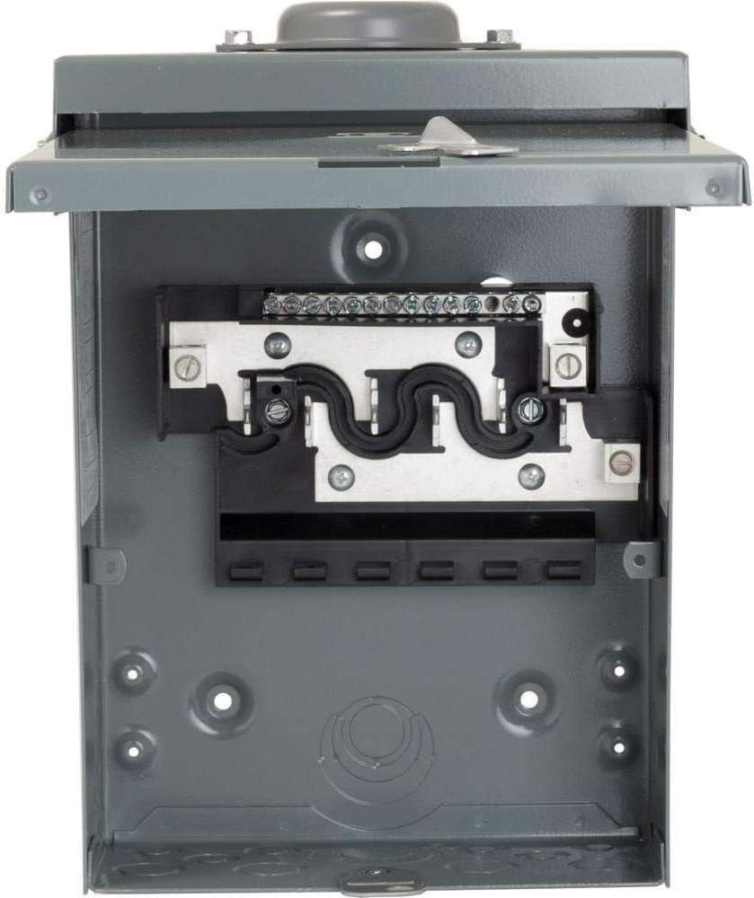 Square D by Schneider Electric Homeline 100 Amp Outdoor Main Lug Load Center, Circuit Breaker Box, 6-Space 12-Circuit, 120/240 VAC, UL Listed, Rainproof NEMA 3R Enclosure (HOM612L100RBCP)
