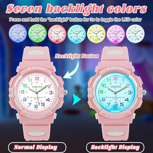 Juboos Kids Watch with Night Lights Boys Girls Waterproof Soft Strap Kids Time Teaching Wristwatch2