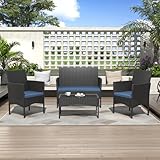ALAULM 4 Pieces Patio Conversation Set Outdoor Rattan Patio Furniture Set Wicker...