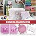 SINGER Premium Round Large Sewing Basket with Matching Zipper Pouch and Emergency Sewing Kit | 30% More Storage Volume (Pastel Palm Leaf)
