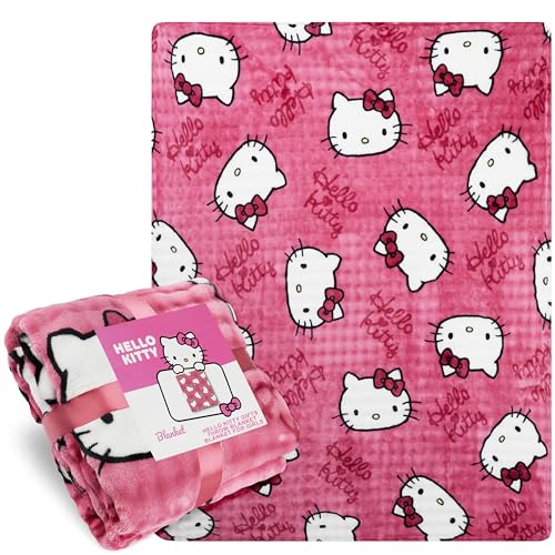 Get Trend Hello Kitty Sanrio Plaid Polaire 130x150 cm, Couverture Chaude Anime pour Lit Canapé Voyage, Accessoire Chambre, Idée Cadeau Femme Fille (Rose...