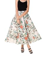 BoheeWohee Women Ankle-Length Maxi Chiffon Summer Beach Flowy Floral Weekend Swing Skirt (White Forest) Small