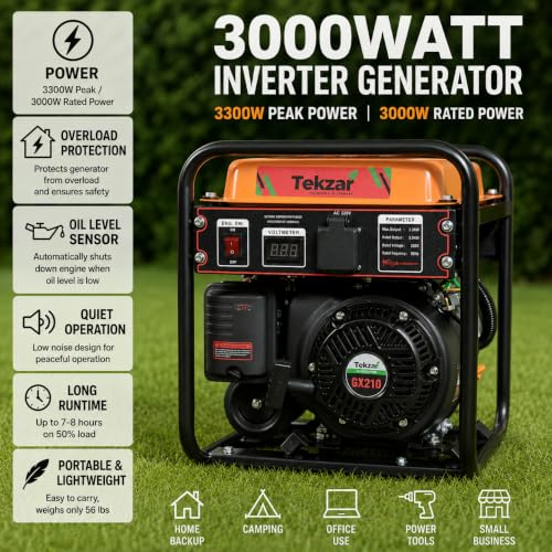 Image of 3000W Petrol Inverter Generator, 3300W Max, 220V, Pure Sine WaveS