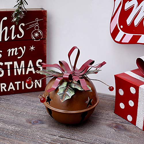 Rustic Metal Jingle Bell Decoration Cut Out Star Decorative Sleigh Bells Christmas Tree Ornament Xmas Holiday Decor Rustic Red (S) #TOP2