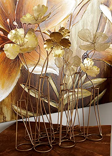 Deco 79 Metal Floral Sculpture With Mesh Netting Detail, 16" X 9" X 21", Gold #TOP2