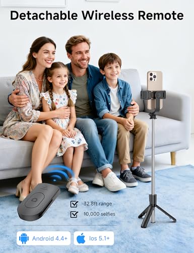 Image of Mini Selfie Stick Travel Tripod for Cell Phone with Light, Extendable Selfie Stick for iPhone with Detachable Remote, iPhone Tripod for Video Recording, Photograph, Compatible with Cellphones