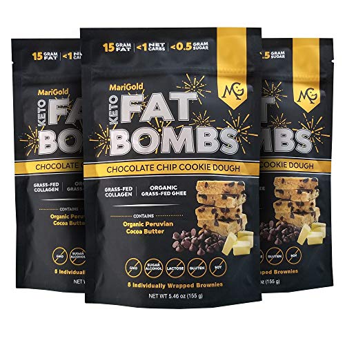 Marigold Keto Fat Bombs - Chocolate Chip Cookie Dough - Low Carb, Collagen Rich, Grass-Fed Ghee, Organic Cocoa Butter, Gluten-Free, Non-Gmo (3 Bags, 5 Servings Each), No Weird Aftertaste #TOP29