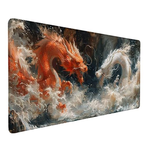 Tapis de souris blanc dragon XXL idée cadeau femme et homme pour bureau PC
