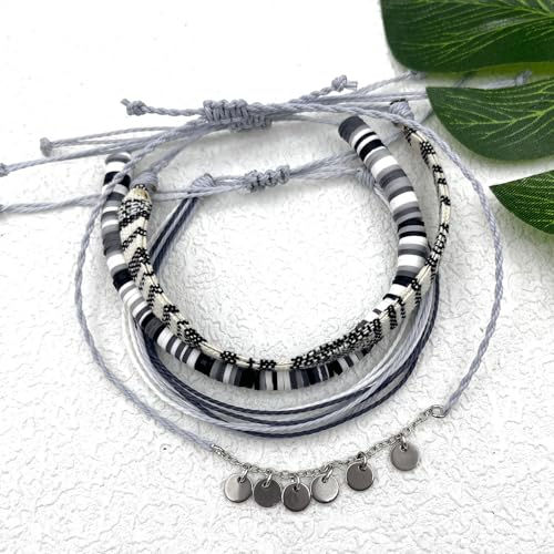 Image of Beach Summer Ankle Bracelet for Women Handmade Braided Adjustable String Anklets Waterproof Surfer Bracelet