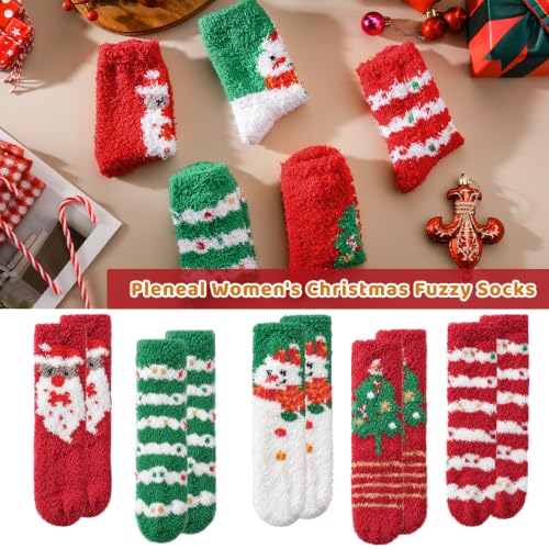 Pleneal Fuzzy Socks for Women, Winter Cozy Slipper Fluffy Christmas Socks | 5 Pairs Womens Soft Xmas Holiday Slipper Fuzzy Socks, Cute Funny Sock Christmas Stocking Stuffers for Lounging Sleeping Home - image 4