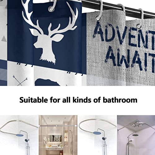 Jefuzh Rustic Plaid Shower Curtain Set Of 4 With Rug, Bear Deer Shower Curtain, Waterproof Shower Curtain Liner With 12 Hooks,Machine Washable(72 X 72 Inch, Blue Grid Wildlife Adventure For Men) #TOP6