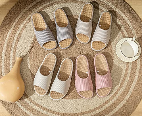 MAGILONA Womens House Slippers Summer Open Toe Tatami Straw Men's Indoor Shoes,Bedroom Linen Lightweight Slip Silent Slippers2