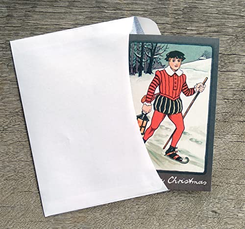 Image of PIXILUV VINTAGE CHRISTMAS (Pack of 12) Notecards Small Greeting Cards # Happy Yuletide Different Historic Time Periods ~ Vintage Christmas Postcards Reprint