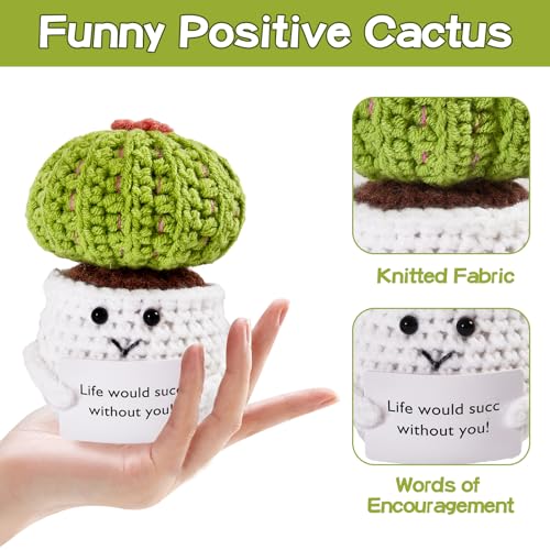 Image of Hoedia Handmade Emotional Pickle Gift, Emotional Cucumber Crochet Doll Inspirational Gifts with Cards, Cute Knitted Funny Support Pickle Potato Friend Birthday (Positive Cactus)